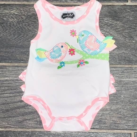 • NWOT • Mud Pie Spring Birdy’s Onesie W/ Ruffle Bottom  • - Picture 1 of 5